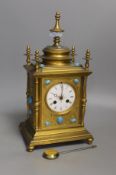 A late 19th century Japy Freres ormolu and turquoise enamel mounted mantel clock-35 cms high.