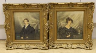 E. Heaton, c.1832, a pair of watercolour half length portraits , ‘Mr Maunder’ and ‘Mrs Maunder’,