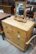 A Victorian stripped pine chest, width 82cm, depth 48cm, height 85cm and a toilet mirror**