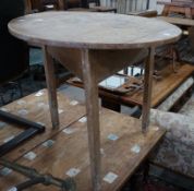 A 19th century circular pine cricket table, diameter 84cm, height 75cm**CONDITION REPORT**PLEASE