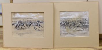 Lionel Hamilton Renwick (1917-2003), two ink and wash illustrations, Horse racing scenes, one signed