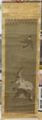 A 19th century Japanese scroll painting on silk of geese, signed, image 102 cm X 36 cm**CONDITION