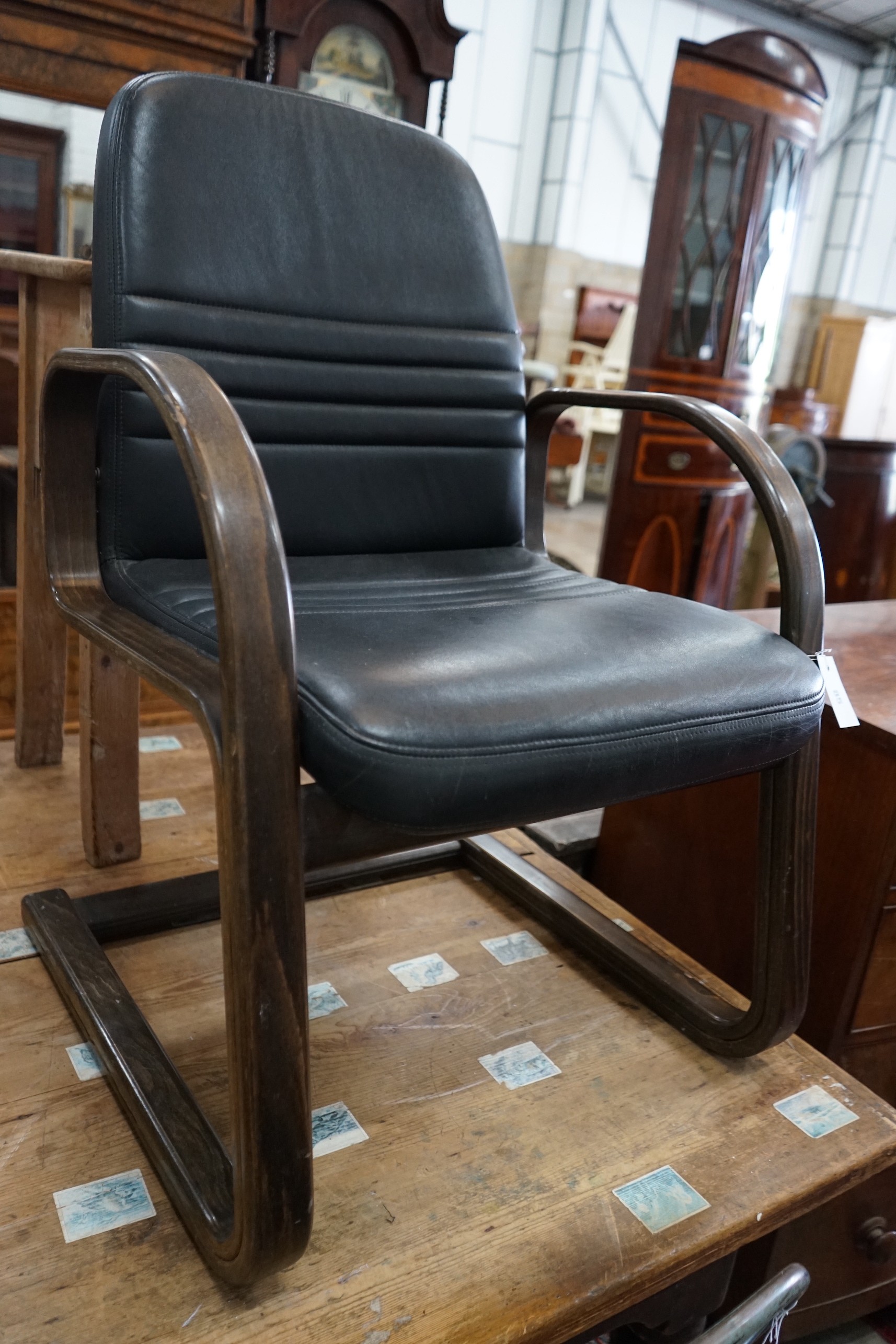 A pair of Sedus cantilever chairs, wood and black leather, width 60cm, depth 54cm, height 90cm** - Image 3 of 3