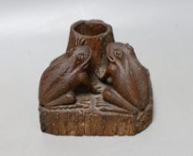 A carved oak ‘frog’ spill vase or inkwell holder, 10cm tall**CONDITION REPORT**PLEASE NOTE:-