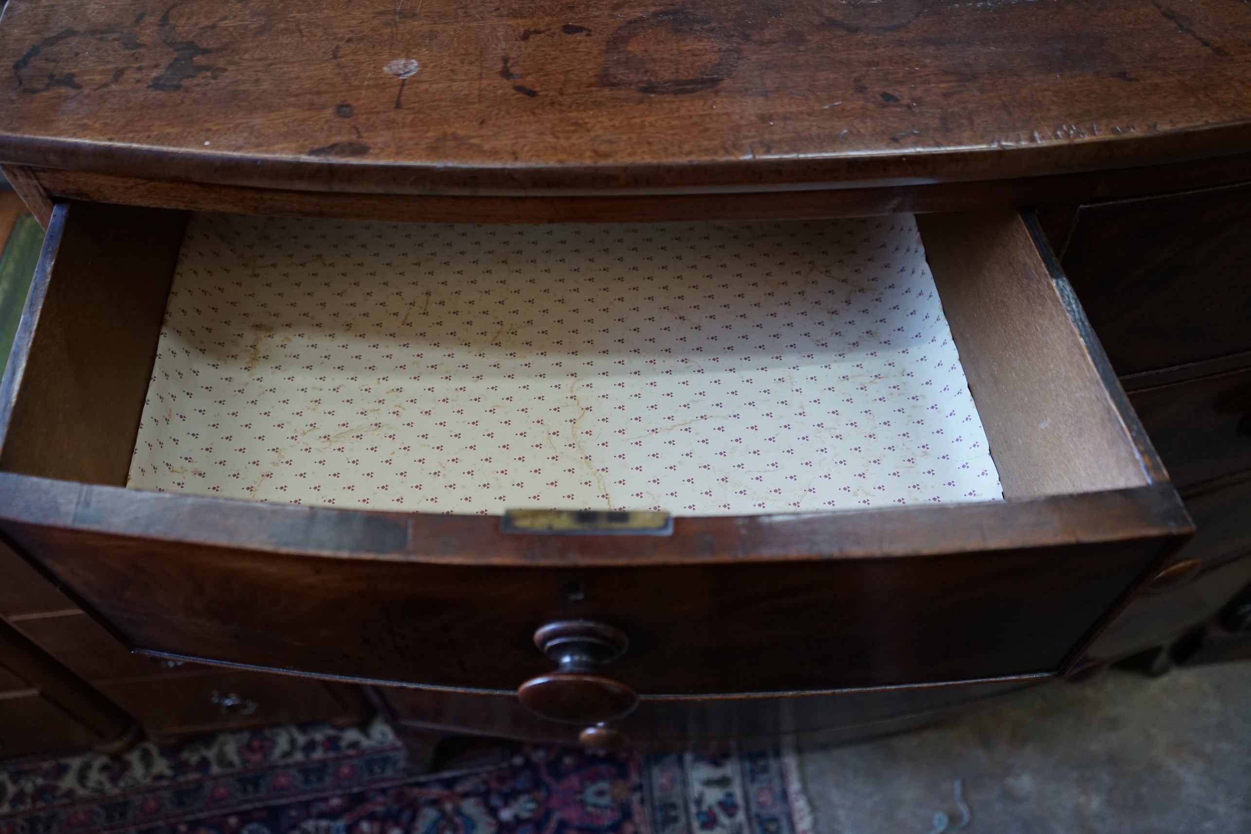 A 19th century mahogany bow-fronted chest of drawers, width 107cm, depth 59cm, height 108cm** - Image 3 of 3