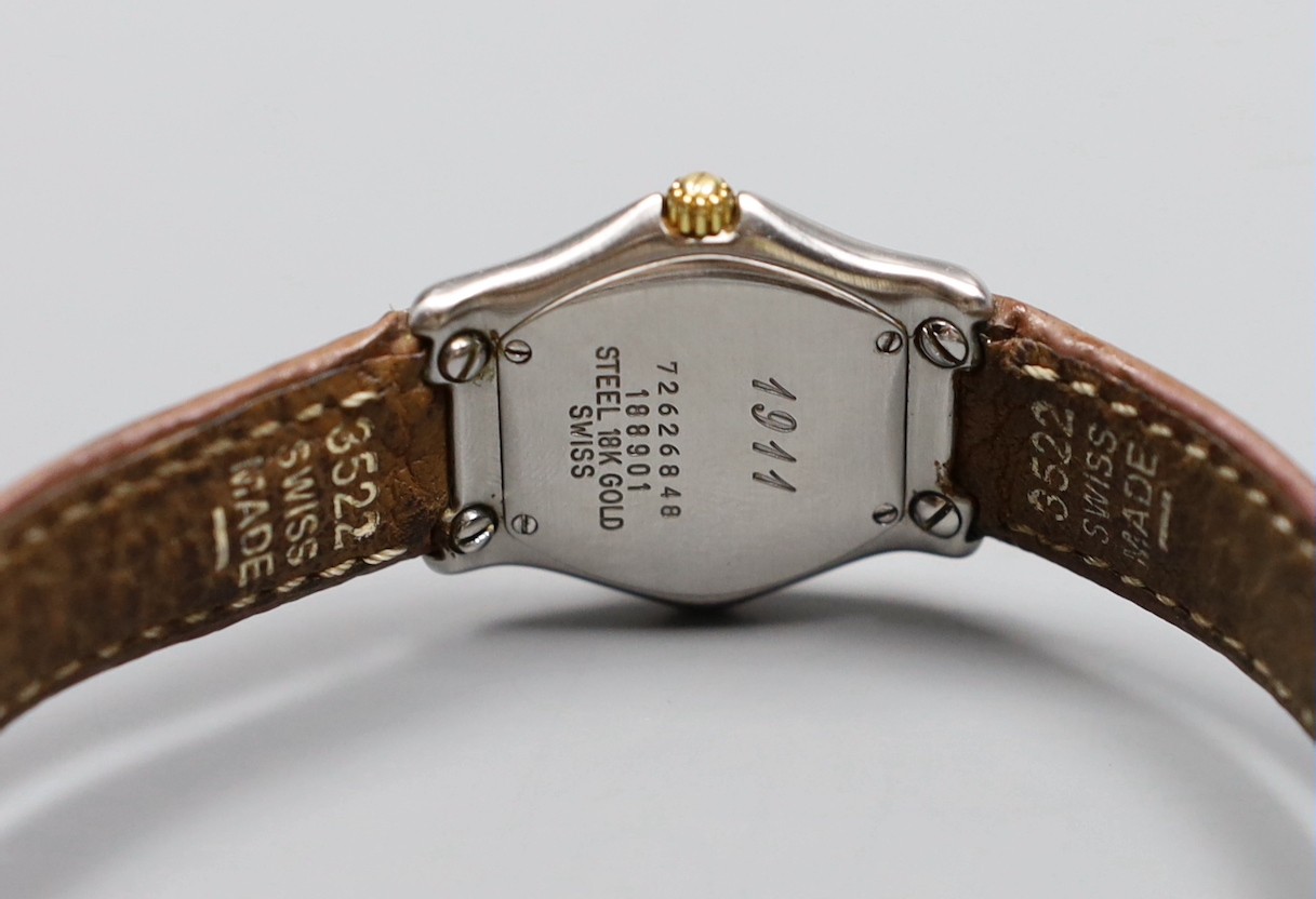 A lady's 18K and steel Ebel 1911 quartz wrist watch, on a leather strap with steel deployment clasp, - Image 4 of 4