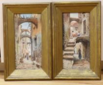 Michele Allavena (1863-1963), pair of watercolours, Neapolitan street scenes, signed, 25 x 12cm**