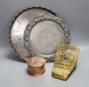 An Arts and Crafts copper box, Hugh Wallis tray and two other items**CONDITION REPORT**PLEASE NOTE:-