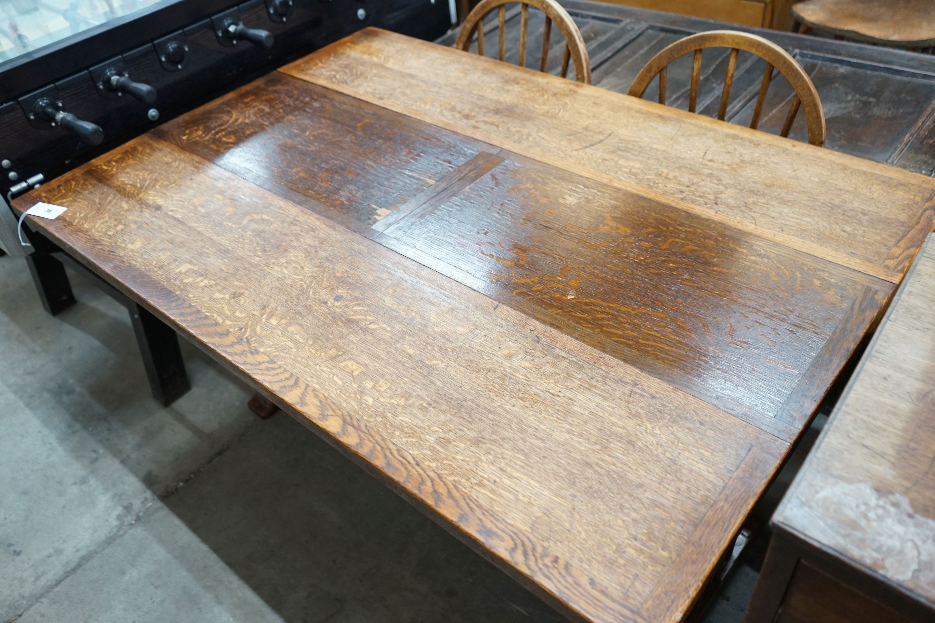 An 18th century style rectangular oak drop leaf extending dining table, depth 136cm, length 94cm - Image 2 of 4