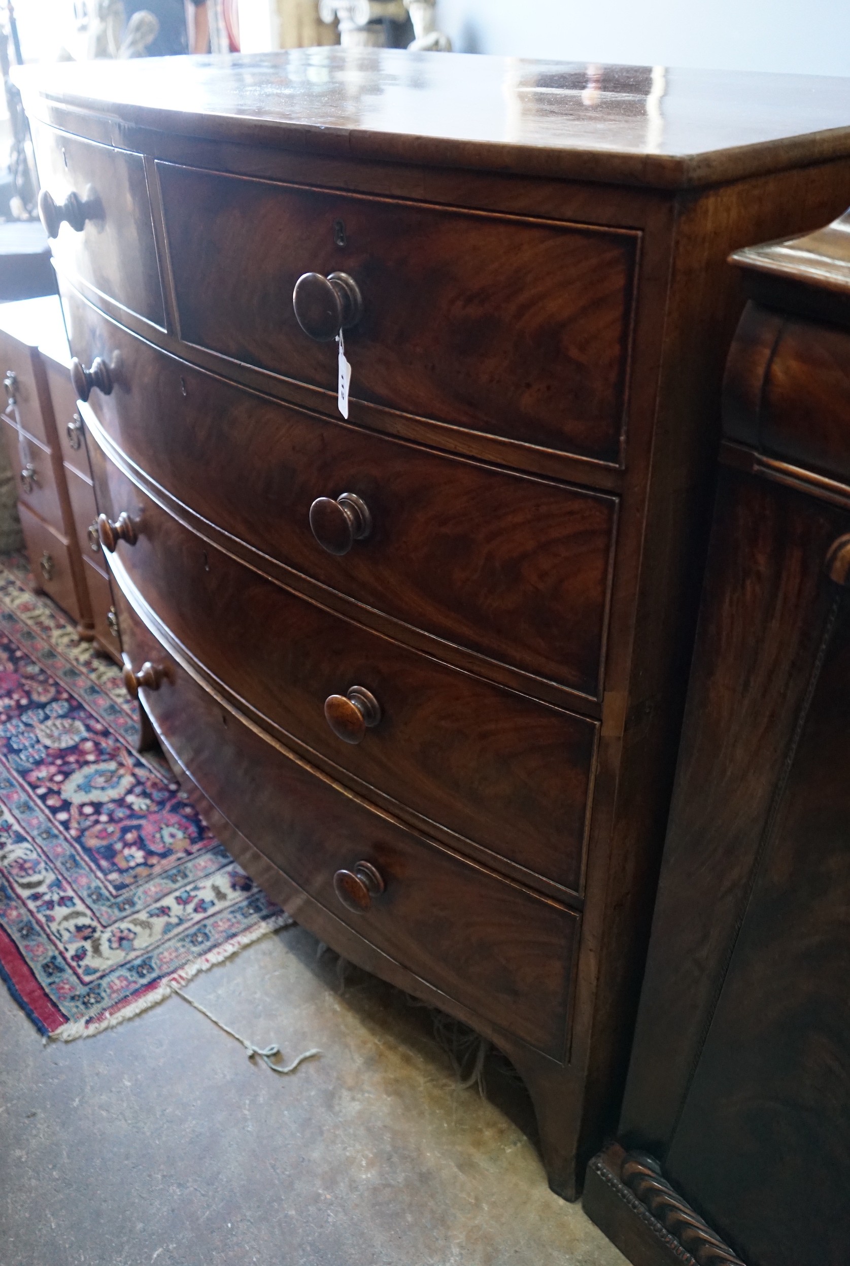 A 19th century mahogany bow-fronted chest of drawers, width 107cm, depth 59cm, height 108cm**