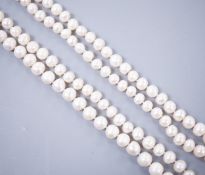 A long single strand freshwater pearl necklace, 121cm.**CONDITION REPORT**PLEASE NOTE:-