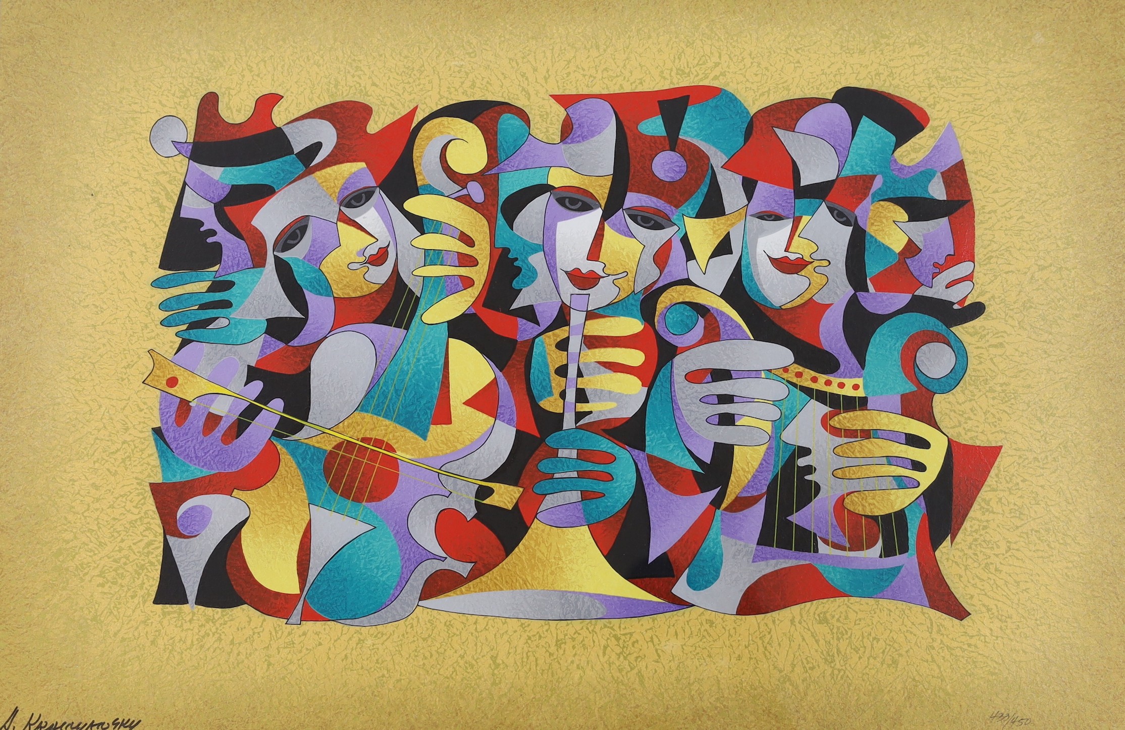 Anatole Krasnyansky (Ukrainian, b.1930), three serigraphs, 'Trio I', 'Play that horn II' and 'Twin - Image 4 of 5