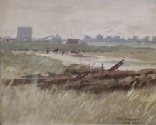 John Ferguson (South African 1885-1967), oil on board, Industrial coastal landscape, signed and