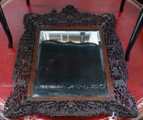 A Chinese rectangular carved hardwood wall mirror, width 52cm, height 64cm**CONDITION REPORT**PLEASE