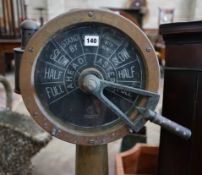 A vintage Chadburn's ships telegraph, brass cased, height 118cm**CONDITION REPORT**PLEASE NOTE:-