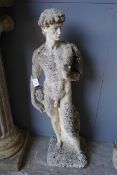 A reconstituted stone garden ornament of David, height 118cm**CONDITION REPORT**PLEASE NOTE:-