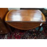 A George III and later satinwood banded mahogany oval Pembroke table, width 99cm, depth 56cm, height