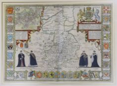 John Speede, coloured engraving, Map of Cambridgeshire, 1676 issue, English text verso, 39 x 53.