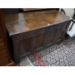 A late 17th / early 18th century carved oak coffer, length 127cm, depth 52cm, height 73cm**CONDITION
