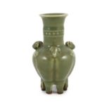 A Chinese celadon glazed six leg vase, late Qing, 13.5cm**CONDITION REPORT**PLEASE NOTE:-