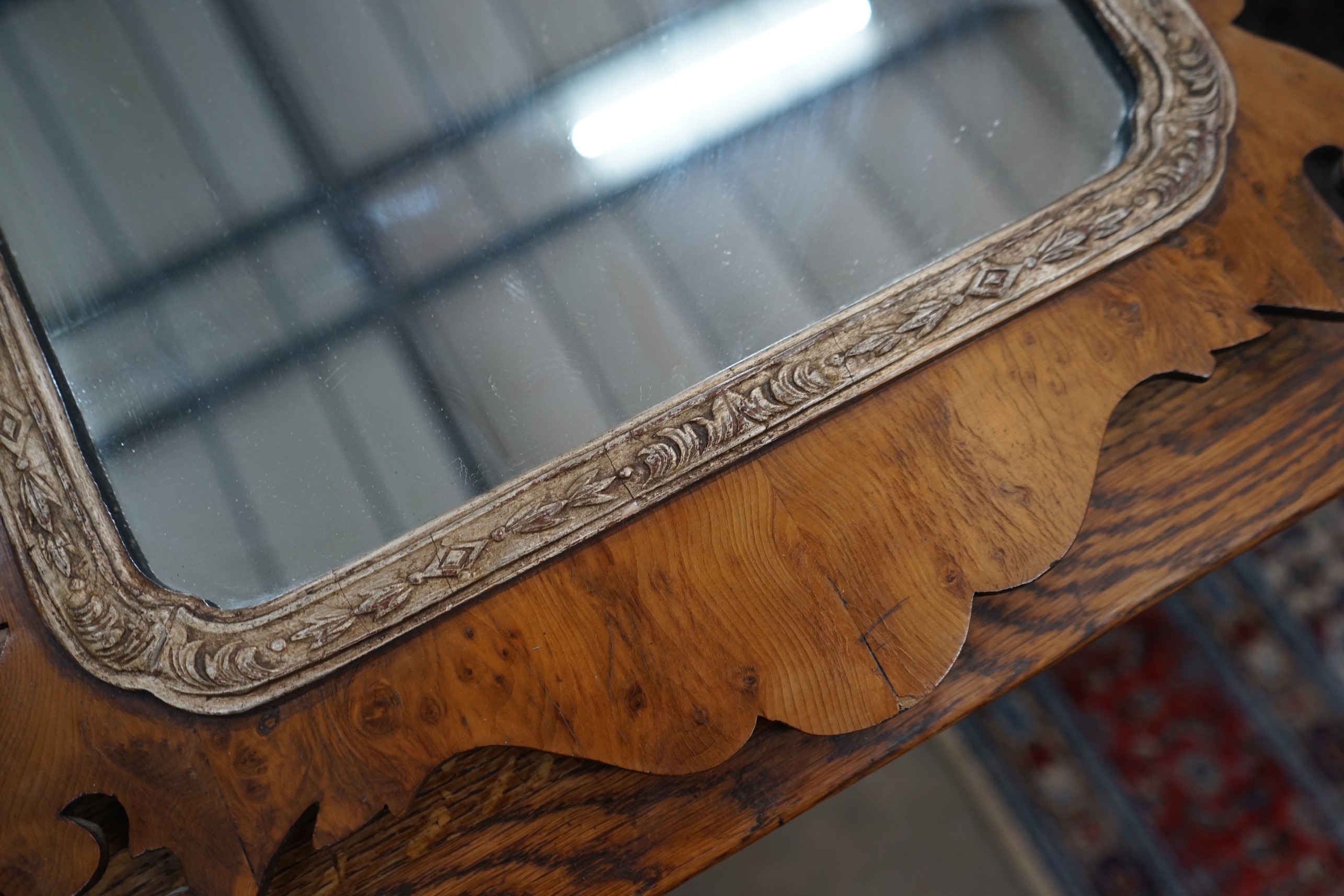 A pair of George III style yew fret cut wall mirrors, width 40cm, height 76cm**CONDITION REPORT** - Image 4 of 5