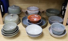 Susan Threadgold - a large group of studio pottery bowls, two covered dishes and a bonsai dish (