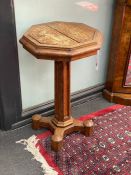 A Victorian Gothic style octagonal oak jardiniere table, width 45cm, height 72cm**CONDITION