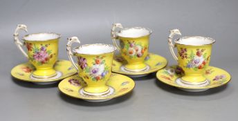 A set of four Dresden yellow ground cups and saucers**CONDITION REPORT**PLEASE NOTE:- Prospective