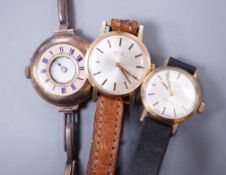 Three assorted lady's 9ct gold manual wind wrist watches, including a Vertex Revue and Rotary on