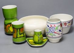 Four pieces of Delphis Poole Pottery, together with three other pieces of Poole, tallest 23cm (7)**