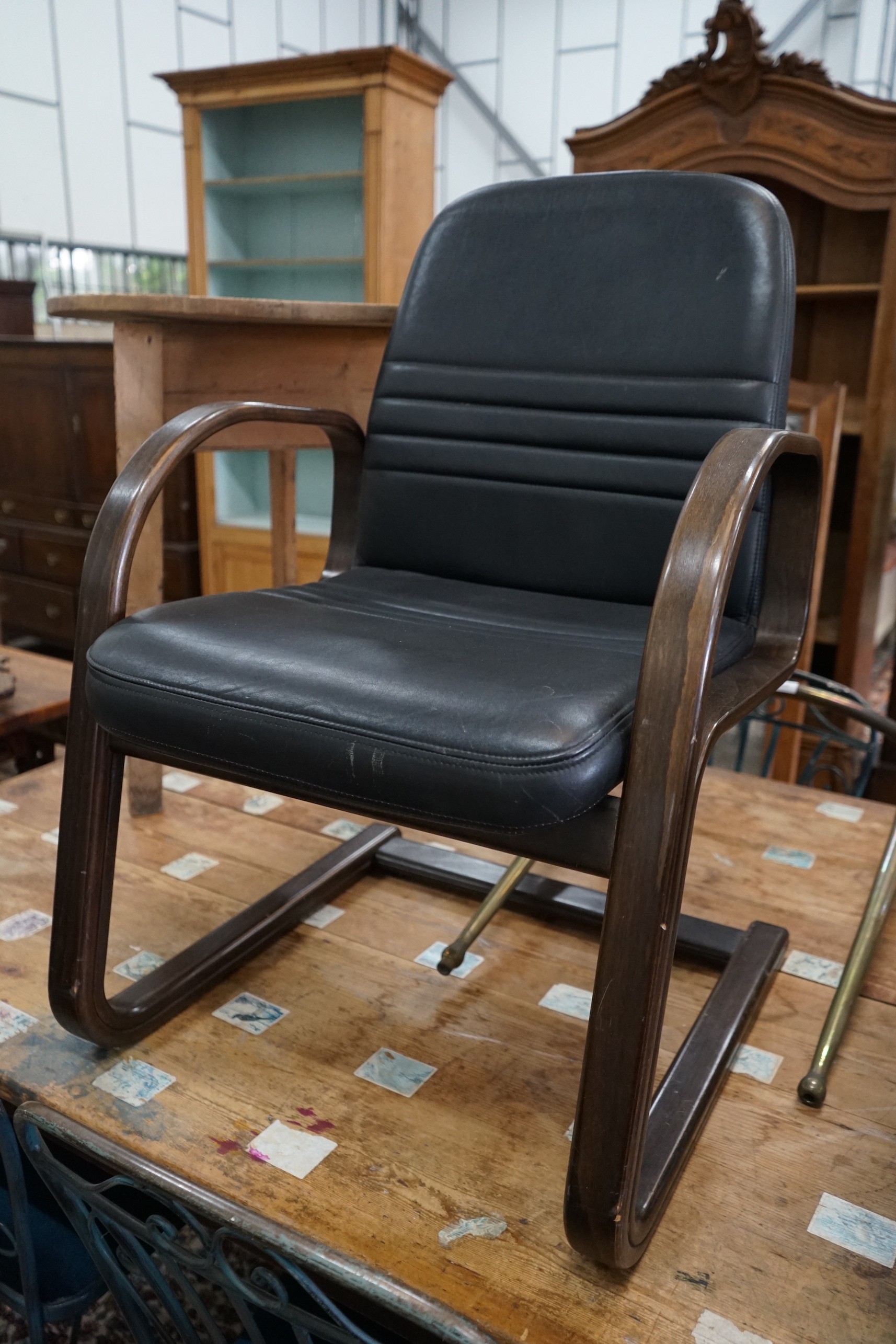 A pair of Sedus cantilever chairs, wood and black leather, width 60cm, depth 54cm, height 90cm** - Image 2 of 3