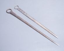 A George III silver meat skewer, Richard Crossley, London, 1786, 28,2cm and a modern silver letter