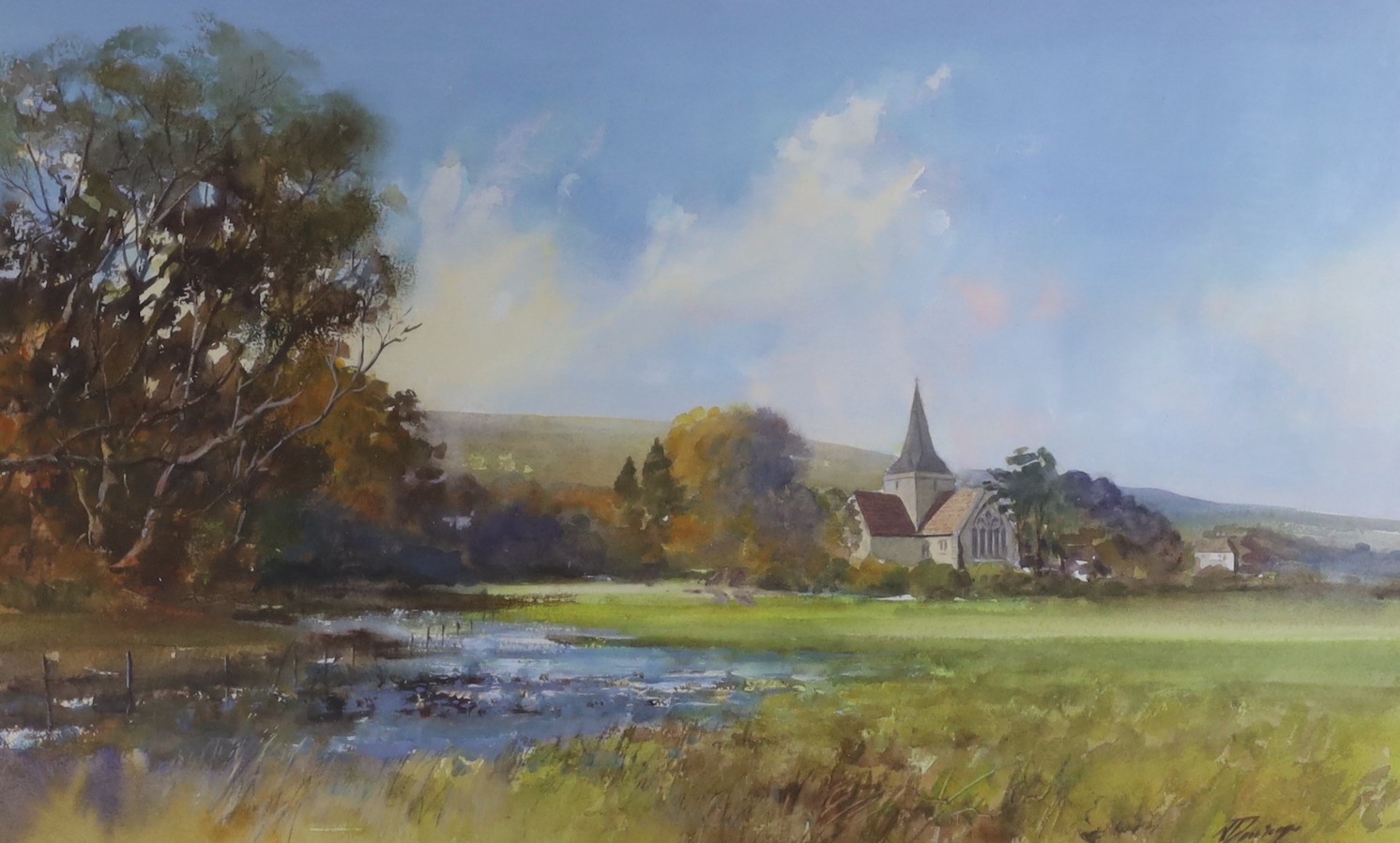 N. Dawson, watercolour, Alfriston Church, signed, 36 x 59cm and D. MacVean, gouache, 'Puffer in - Image 2 of 3