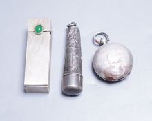A late Victorian engine turned silver sovereign case(a.f.) Chester, 1886, a white metal and cabochon