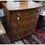 A Regency mahogany bow front chest of four long drawers, width 95cm, depth 54cm, height 106cm**