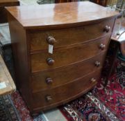 A Regency mahogany bow front chest of four long drawers, width 95cm, depth 54cm, height 106cm**