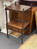 A Regency mahogany two tier table converted from a whatnot, width 46cm, depth 41cm, height 90cm**