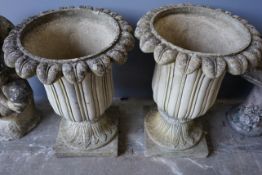 A pair of reconstituted stone campana garden urns, diameter 50cm, height 67cm**CONDITION REPORT**