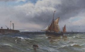W. Martin c.1900, oil on canvas, Fishing boat entering harbour, signed, 40 x 60cm**CONDITION