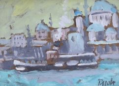 John Pawle (1915-2010), oil on board, 'Istanbul', signed, dated 1989 verso, 14 x 19cm**CONDITION