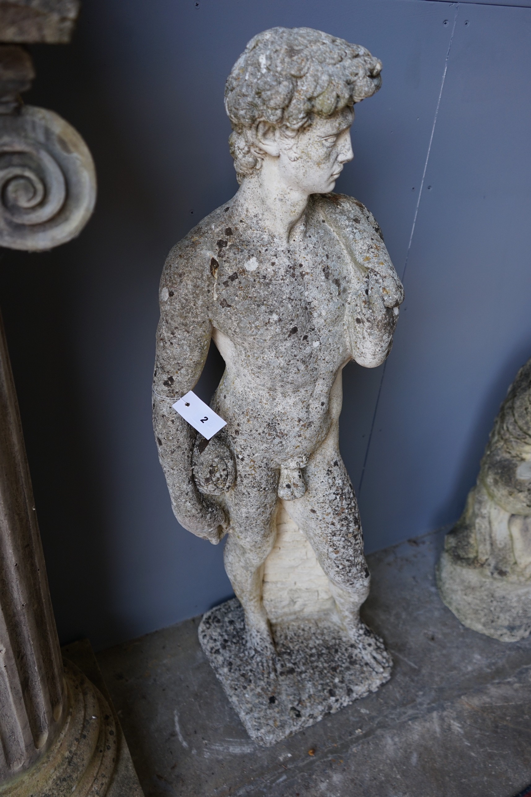 A reconstituted stone garden ornament of David, height 118cm**CONDITION REPORT**PLEASE NOTE:- - Image 3 of 3