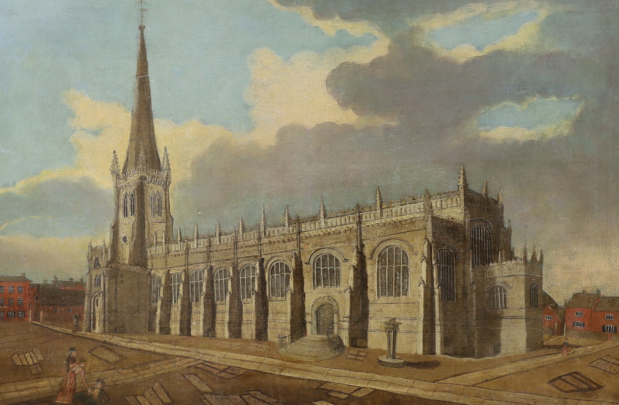 19th century English School, oil on canvas, View of a church, 38 x 57cm, unframed**CONDITION