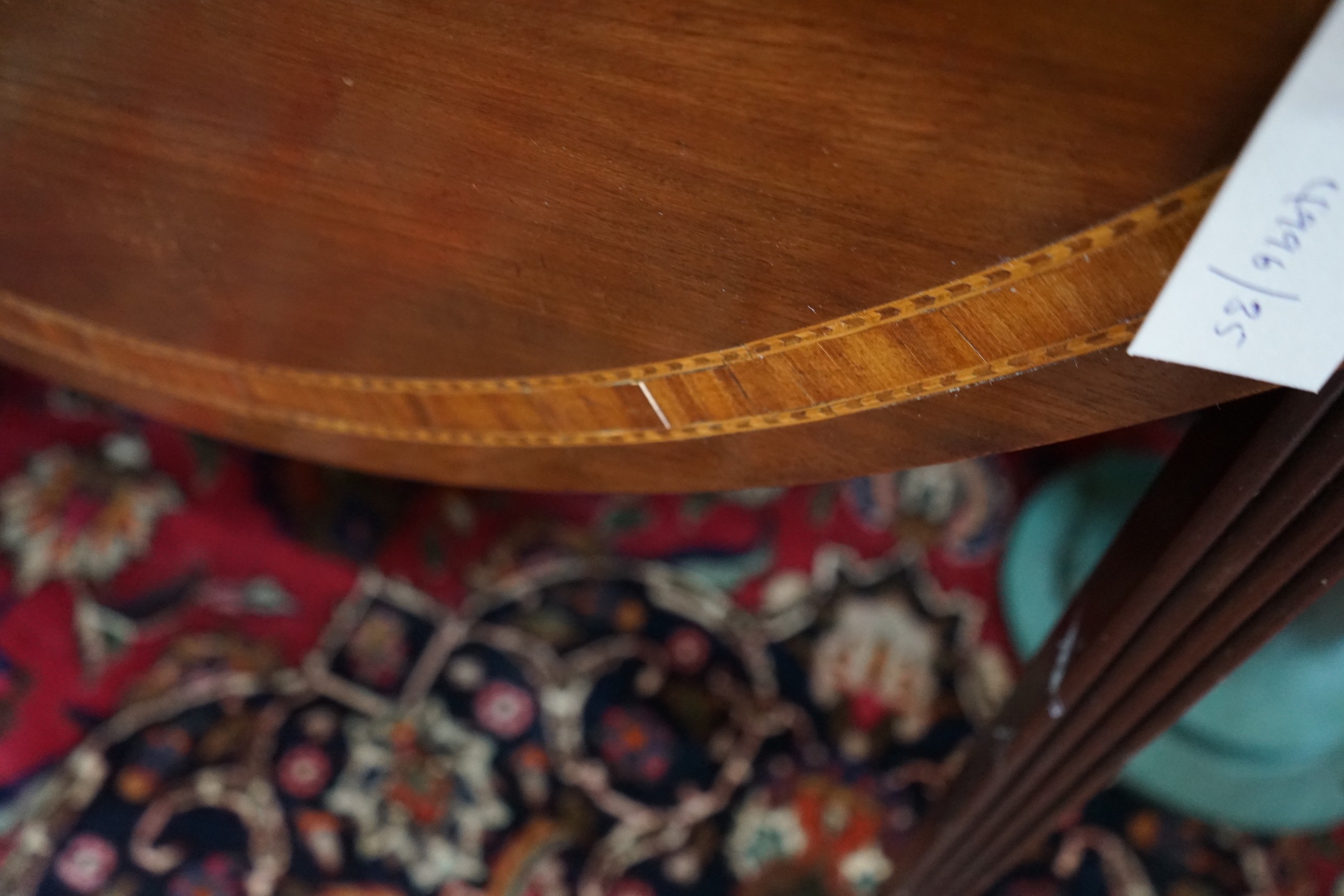 A George III and later satinwood banded mahogany oval Pembroke table, width 99cm, depth 56cm, height - Image 4 of 4