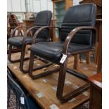 A pair of Sedus cantilever chairs, wood and black leather, width 60cm, depth 54cm, height 90cm**