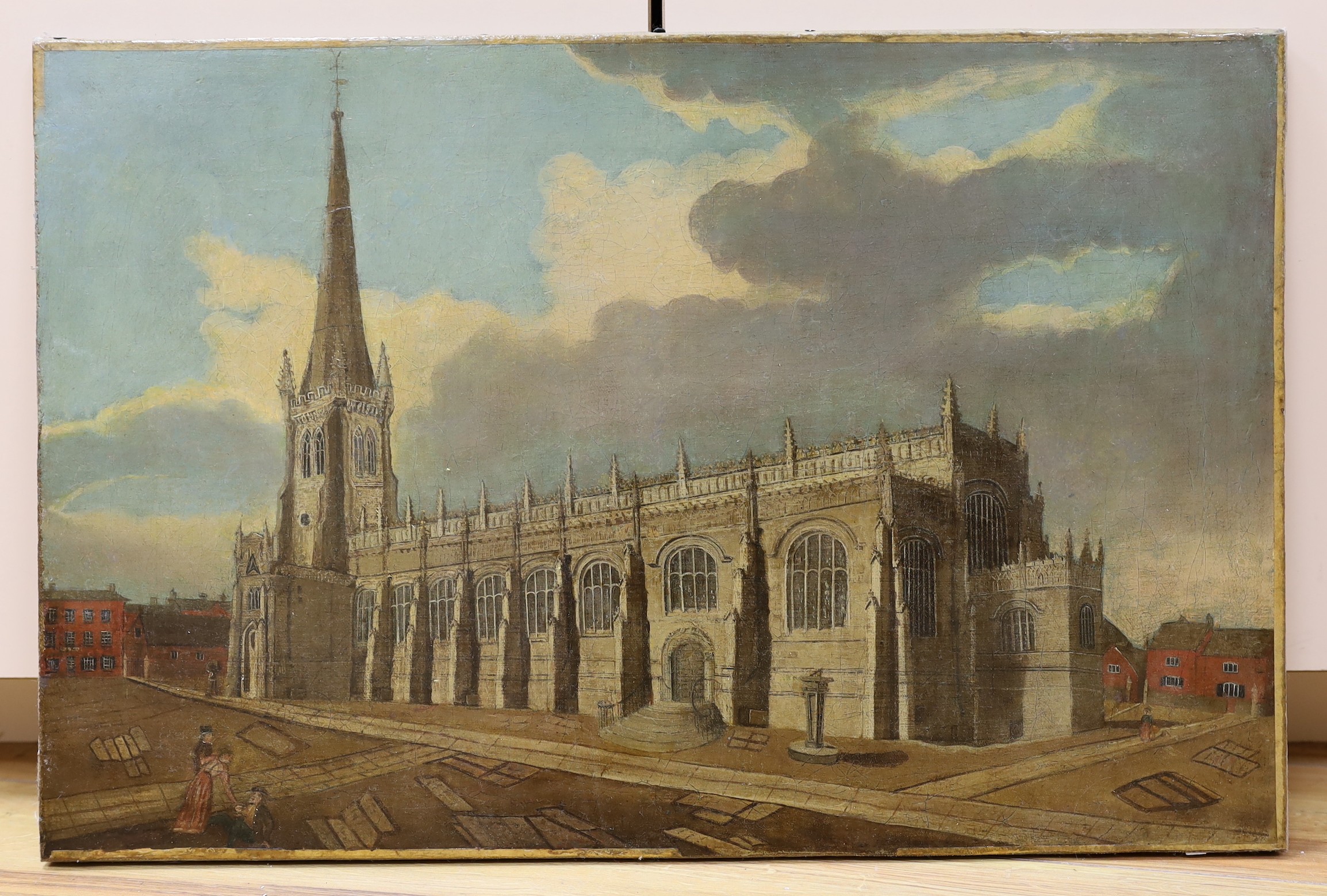 19th century English School, oil on canvas, View of a church, 38 x 57cm, unframed**CONDITION - Image 2 of 3