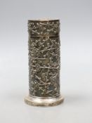 A late 19th/early 20th century Chinese Export white metal cylindrical sugar caster by Wang Hing,