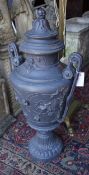 A painted cast iron two handled garden urn, height 80cm**CONDITION REPORT**PLEASE NOTE:- Prospective