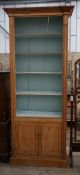 A Victorian pitch pine tall open bookcase, width 90cm, depth 44cm, height 231cm**CONDITION REPORT**