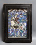 A framed 19th century Persian polychrome tile, Qajar dynasty, 25x16cm**CONDITION REPORT**PLEASE