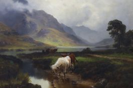 Henry R. Hall (1859-1927), oil on canvas, 'Highland Cattle, Loch Lomond from Enrich Water, signed,